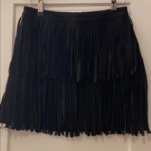 H&M suede fringe skirt, black. Size 6